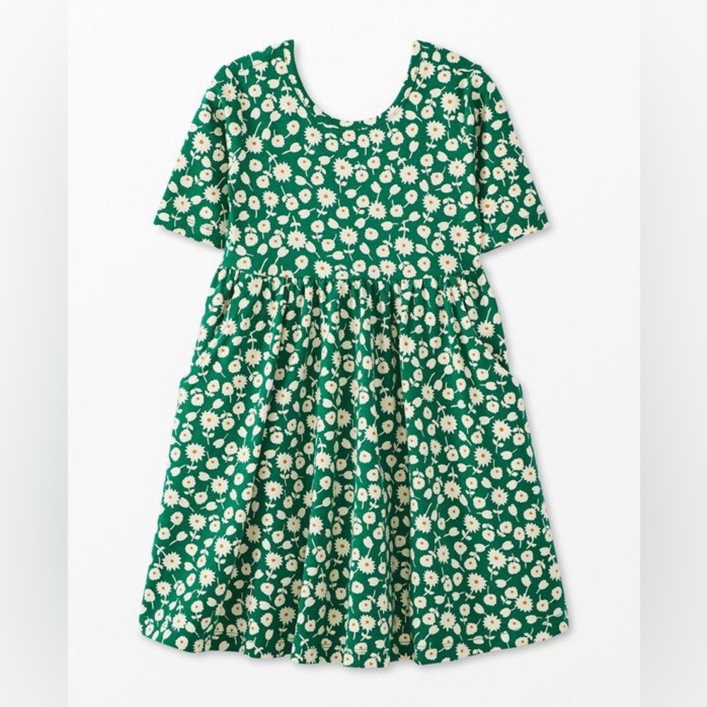 Hanna Andersson - Print Super Soft Skater Dress - Posie on Ultra Green